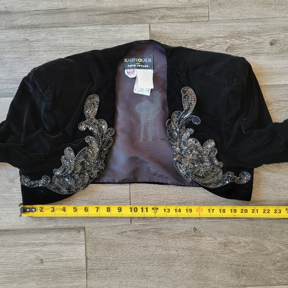 Karen Okada for David Howard Black Velvet Cropped Bolero Jacket Vintage 80s - Picture 5 of 7